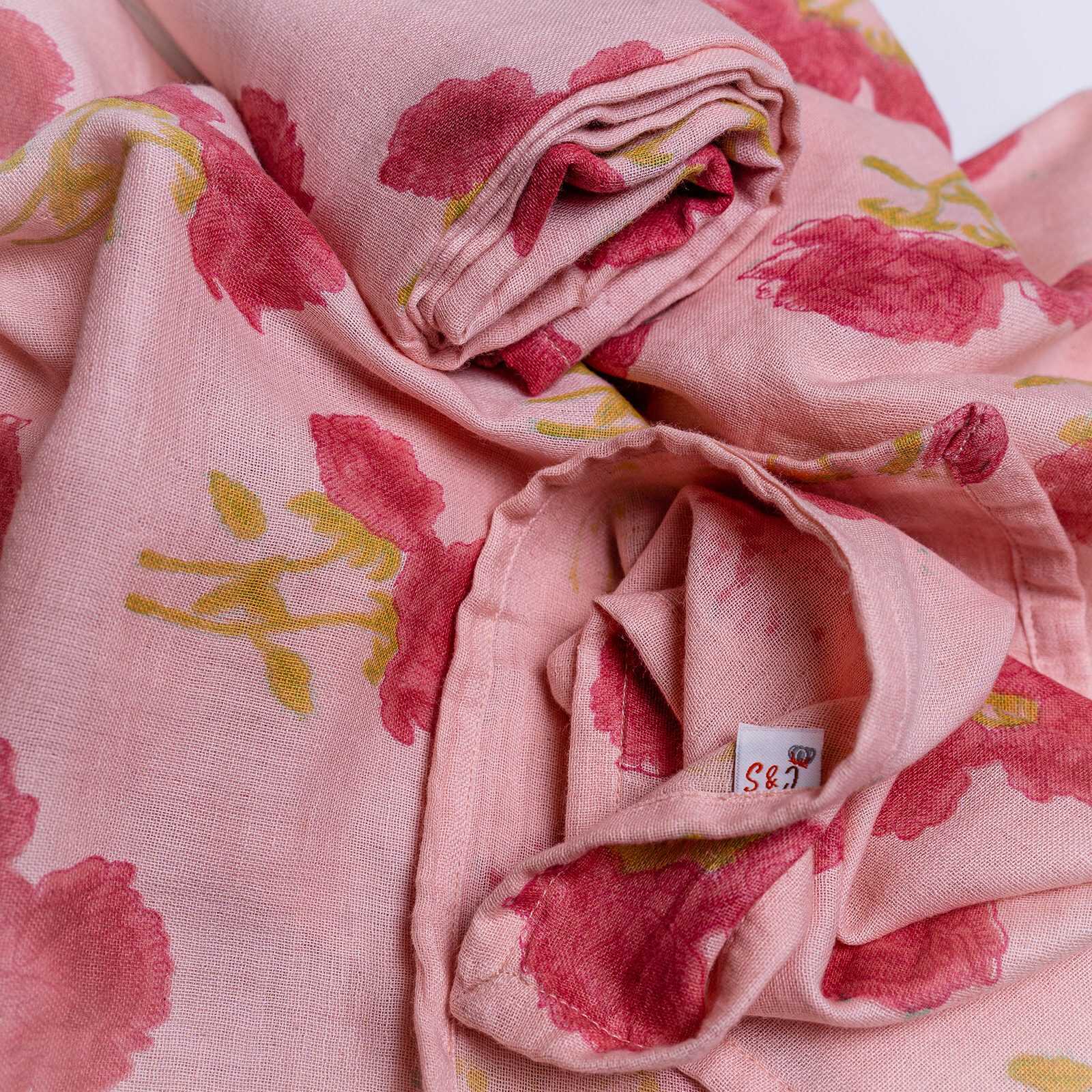 Organic Cotton Muslin Rose Swaddle - Pink - Image 6