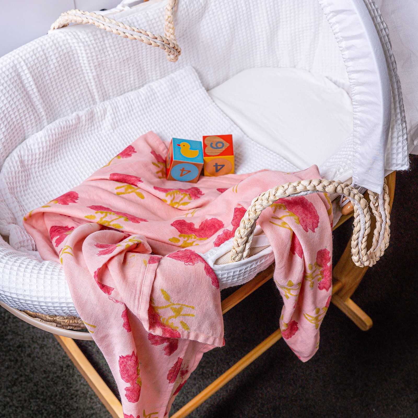 Organic Cotton Muslin Rose Swaddle - Pink - Image 4