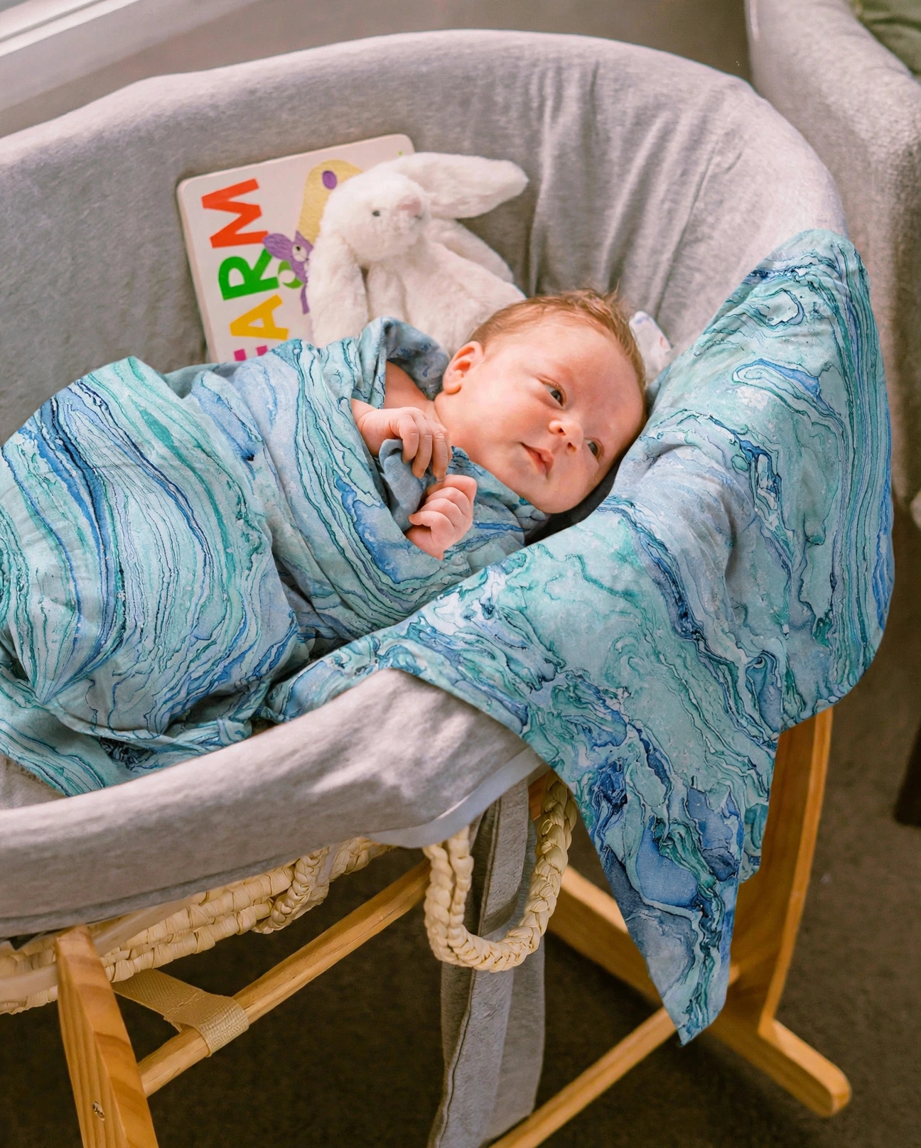 Organic Cotton Muslin Tie & Dye Swaddle - Aqua Marble