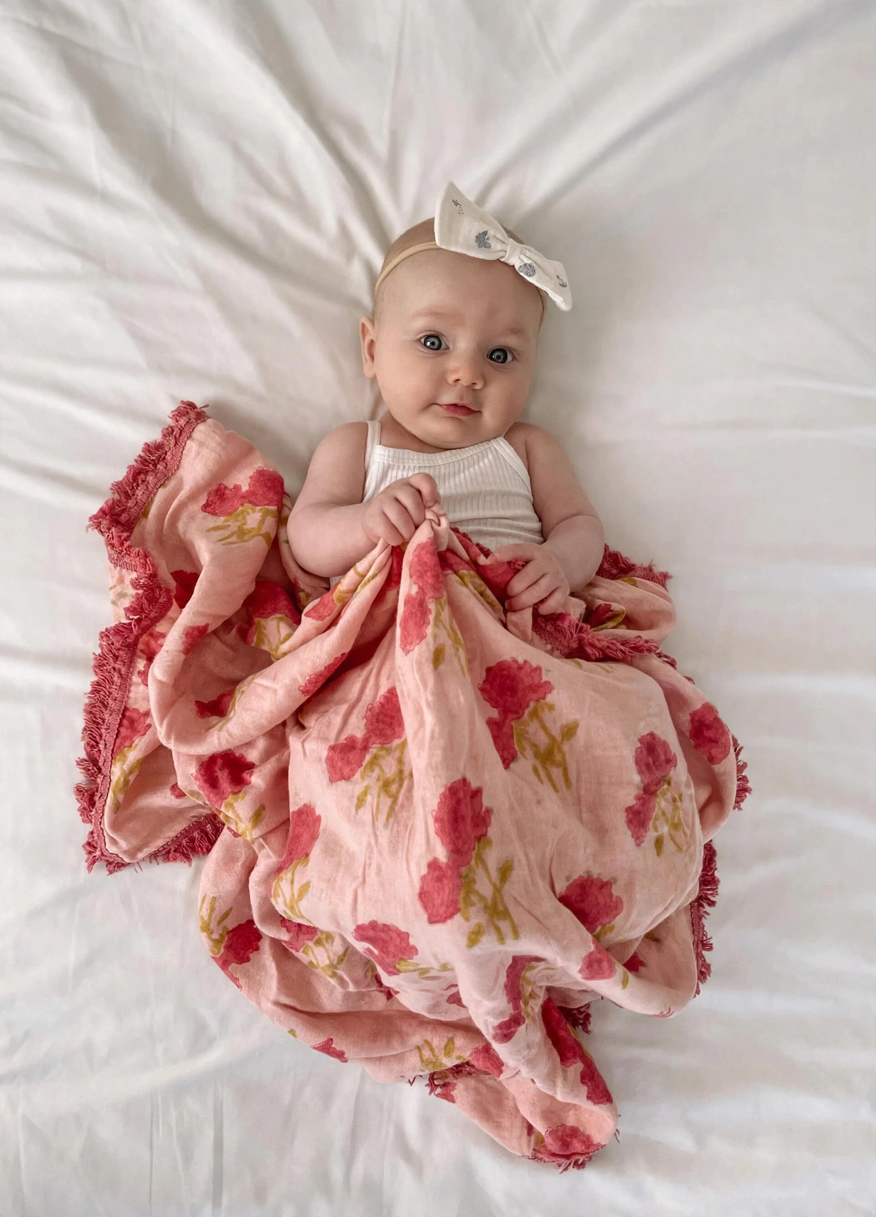 Organic Cotton Muslin Floral Swaddle - Bubblegum Lace