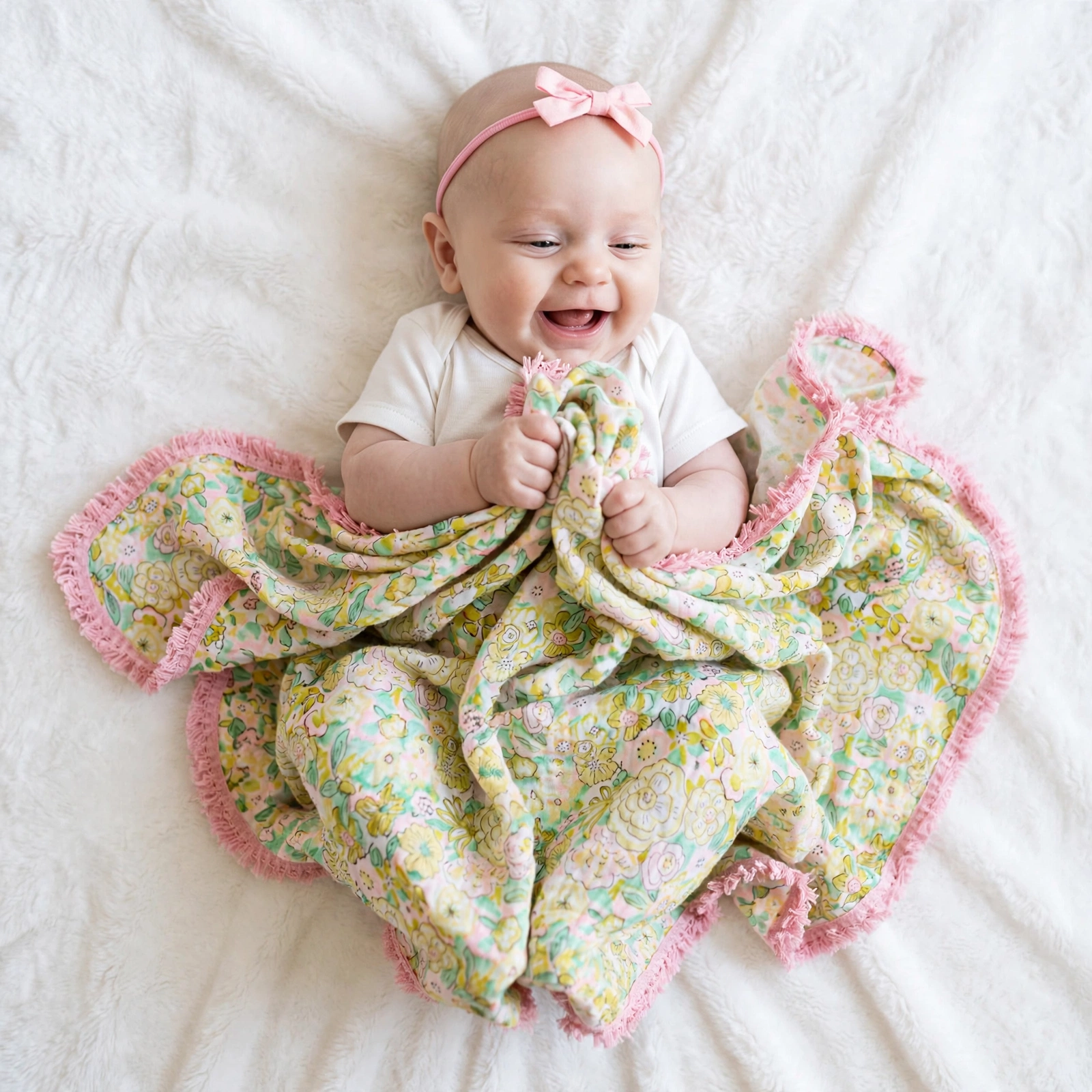Organic Cotton Muslin Floral Swaddle - Pink Lace