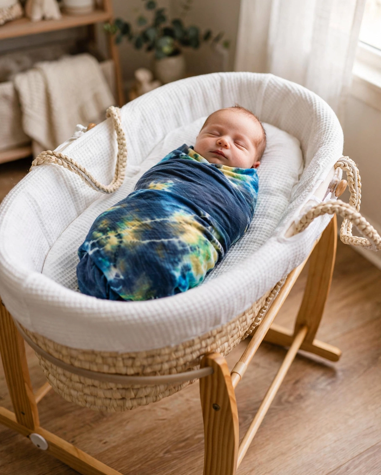 Organic Cotton Muslin Tie & Dye Swaddle - Indian Blue - Image 7