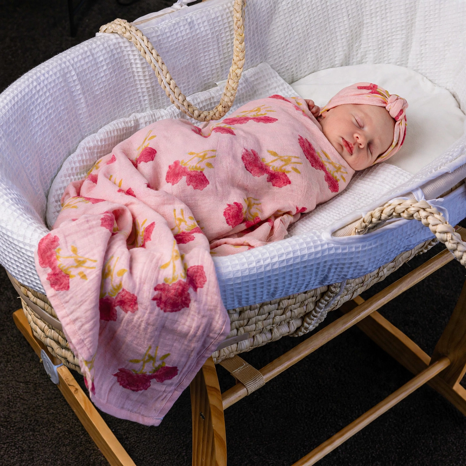 Organic Cotton Muslin Rose Swaddle - Pink