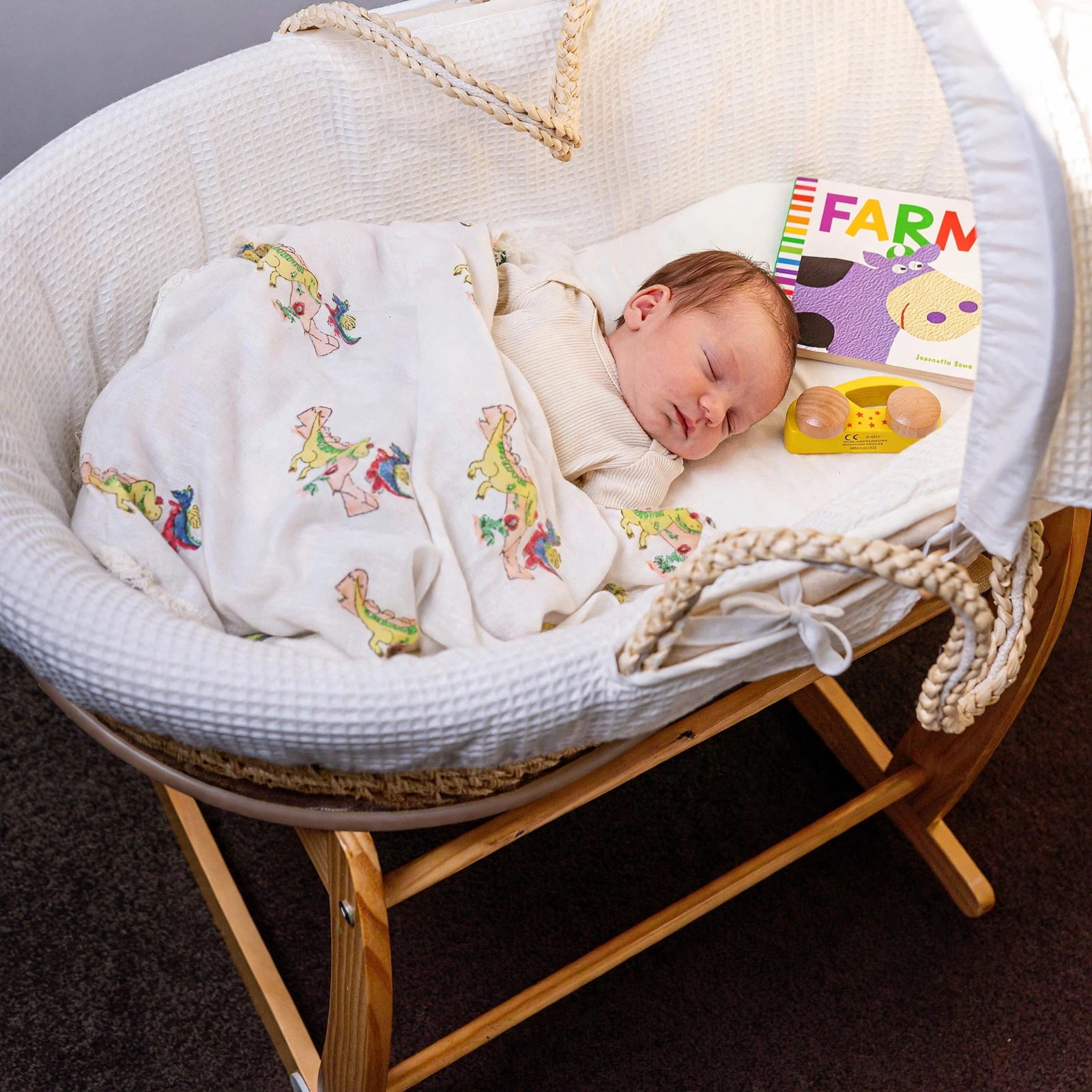 Organic Cotton Muslin Hand Block Swaddle - Dino Print