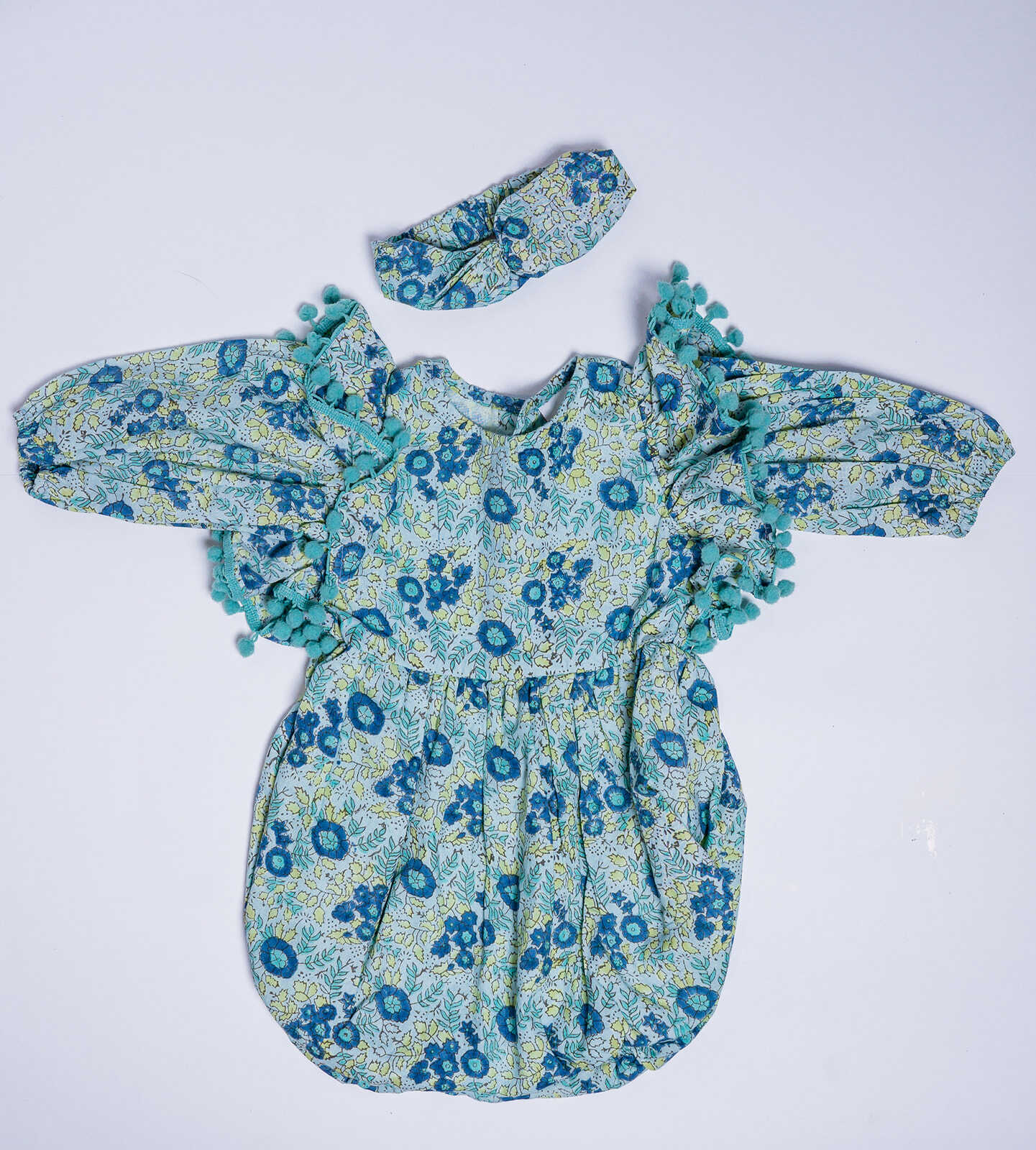Organic Cotton Poppy Floral Romper - Turquoise - Image 3