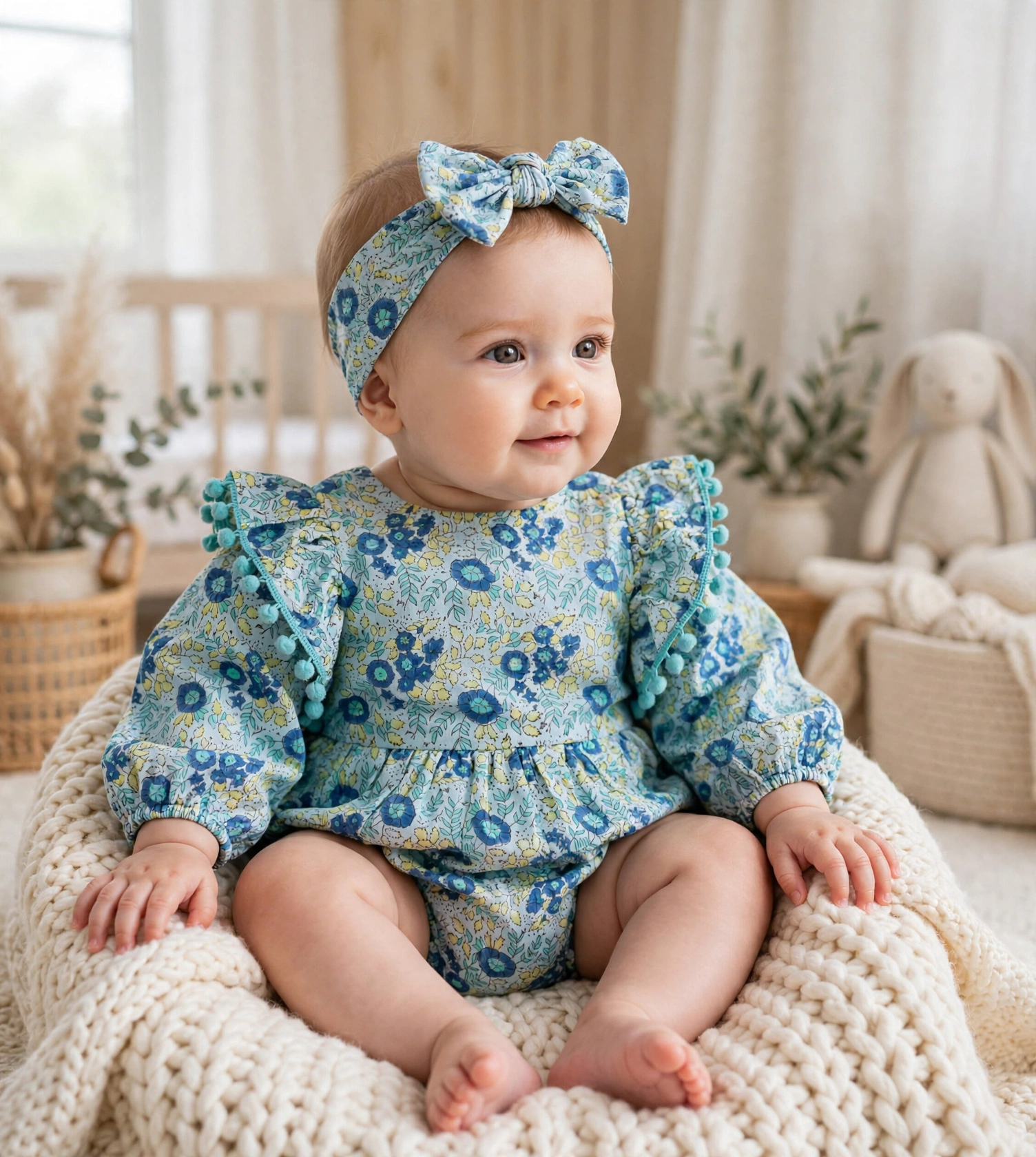 blue paisley romper 3-6 months