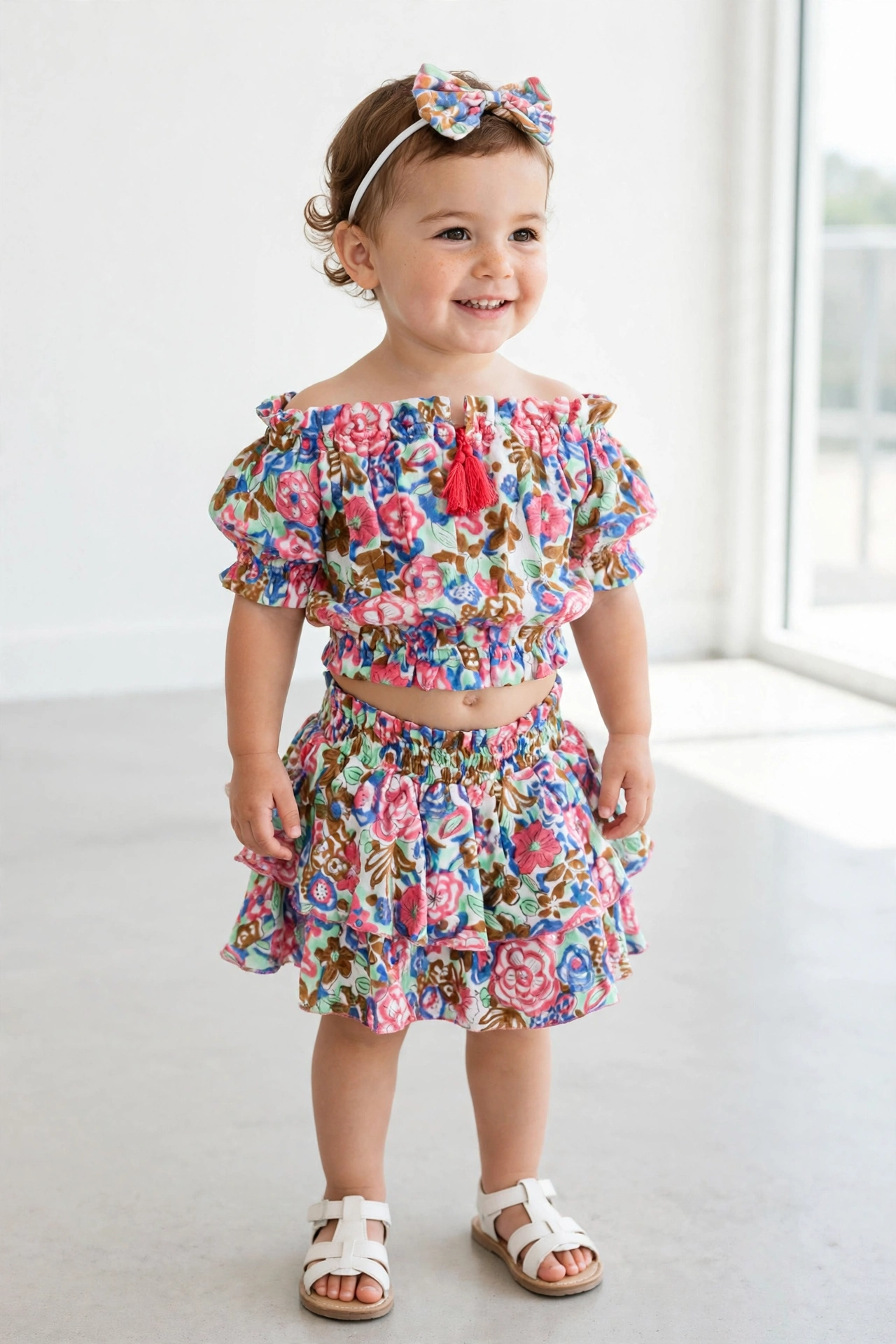girls summer set floral skirt and top