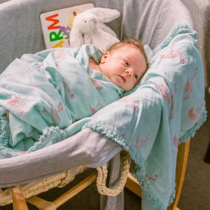 Baby Swaddle Flamingo with blue lace for boys or girls